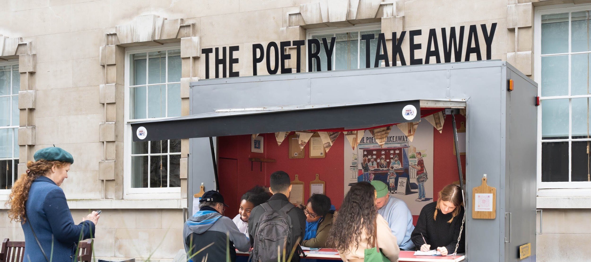 A mobile poetry stand named 